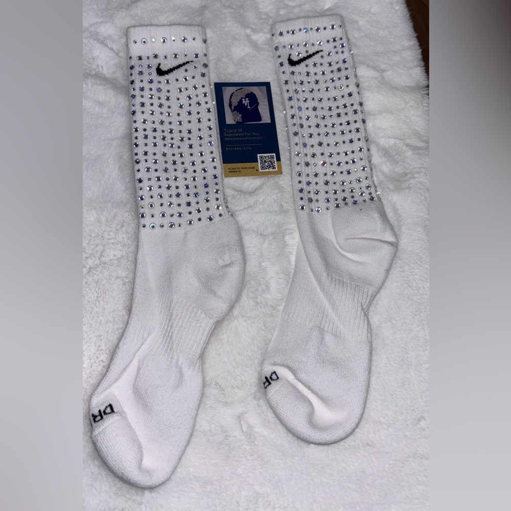 Nike White Athletic Crew Socks with Mini Swoosh Pattern